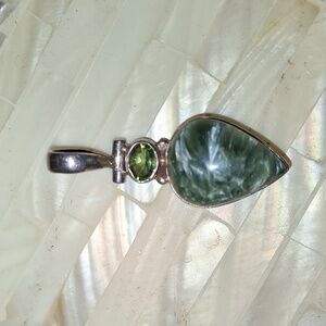 Seraphinite & Peridot Sterling Silver Pendant